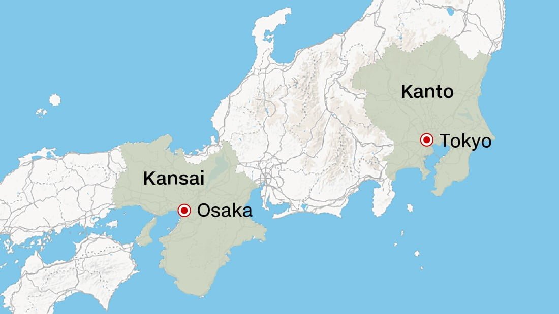 regiões de Kanto e Kansai