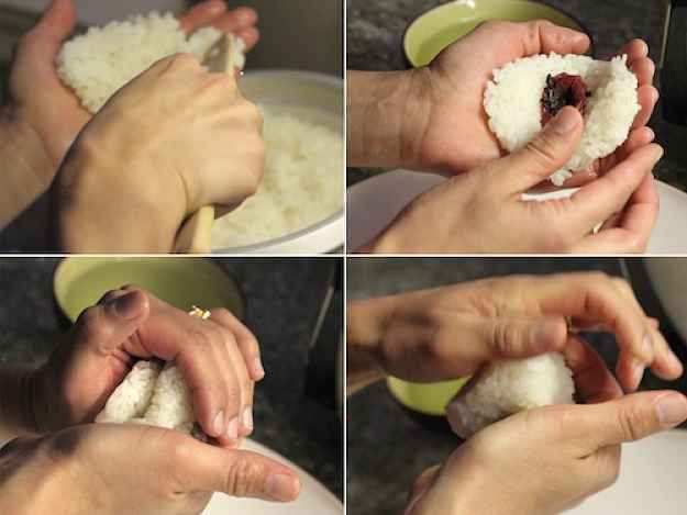 Passo a passo da montagem do onigiri