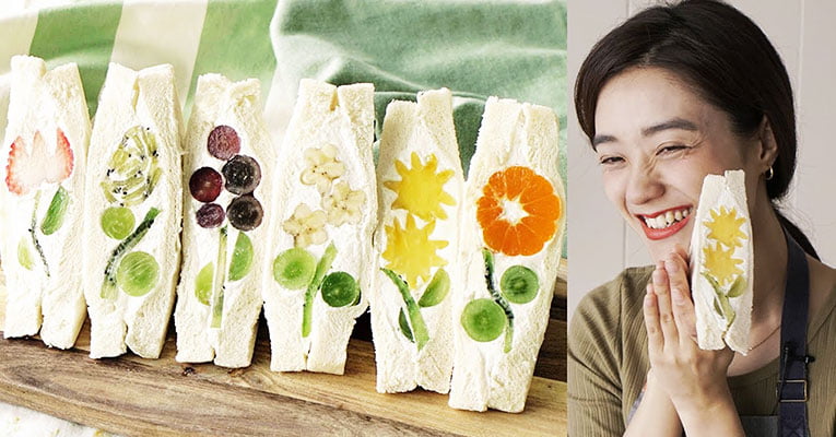 sanduíches de flores com frutas japonesas